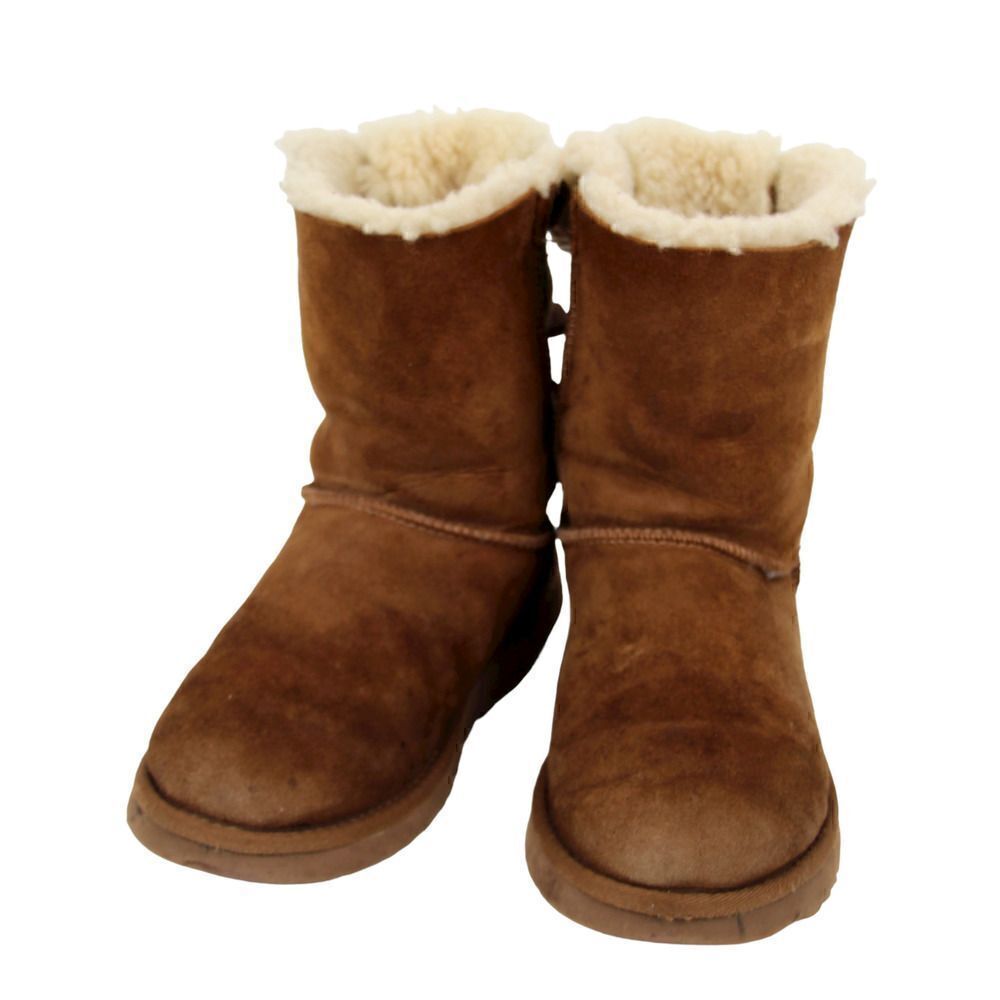 UGG BROWN GENUINE LEATHER SHEEP FUR SHEARLING BACK TIES BOOTS SHOES SIZE 7 38